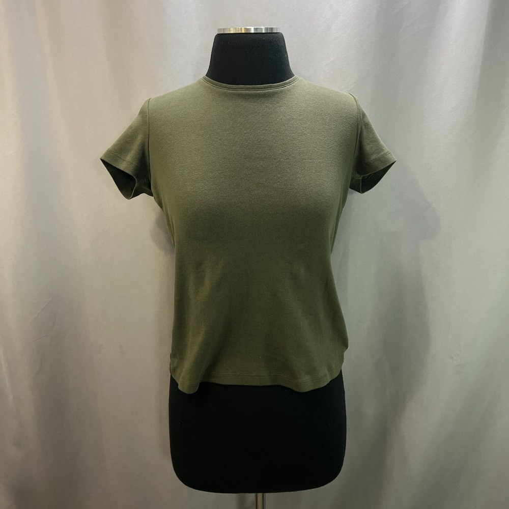 St. John's Bay Essential T Shirt Womens XS Olive Green Cotton Crew Neck Classic